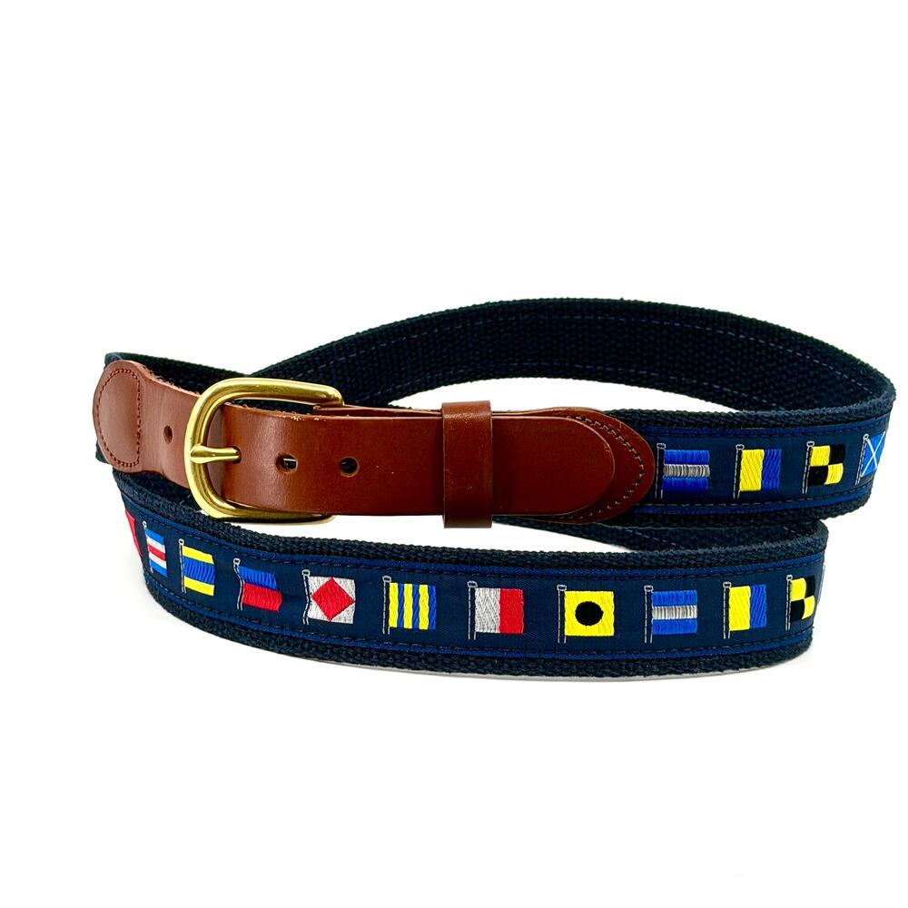 Leather Man Ltd Navy Preppy Nautical Flag Belt